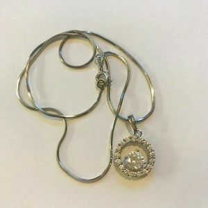 XUPING XP Necklace Silver Plate CZ Round Charm 15" Snake‎ Chain
